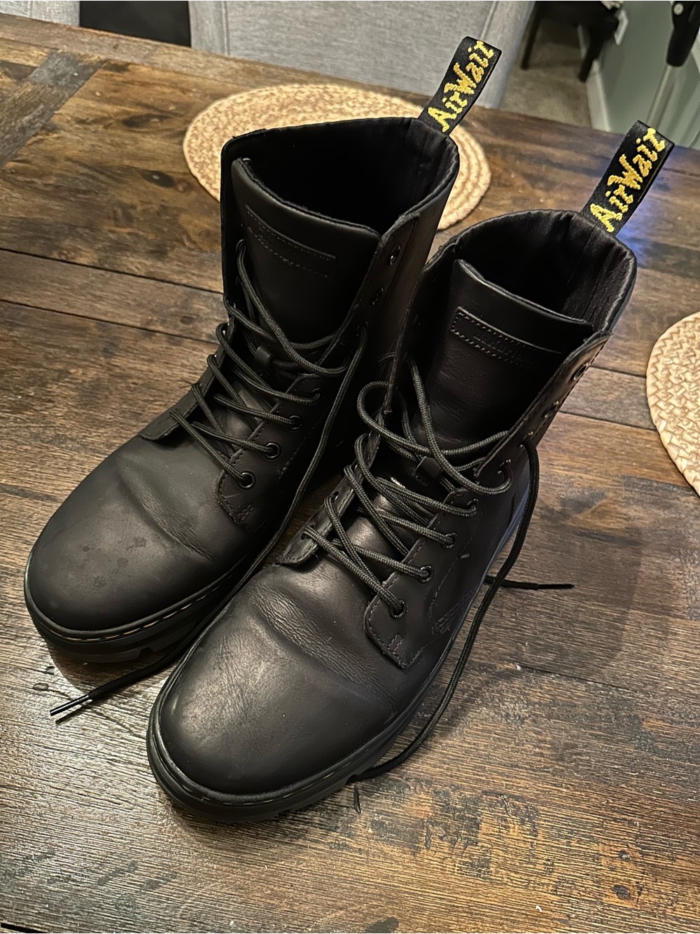 Dr. Martens Black Combs Lace-Up 8-Eye Combat Boots Soft Leather - Picture 2 of 7